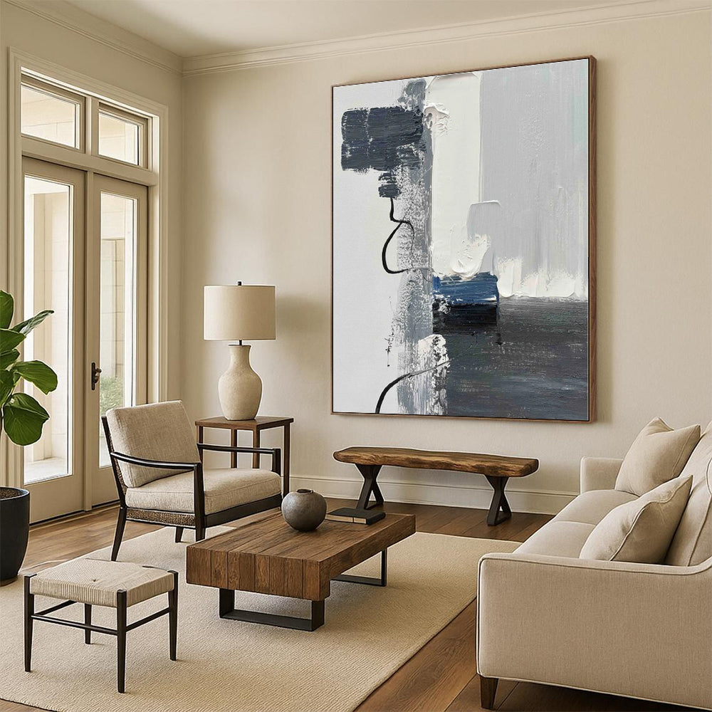 “Gray - Blue Textured Abstraction” - Gray, Blue, White Abstract Painting On Canvas PS0491