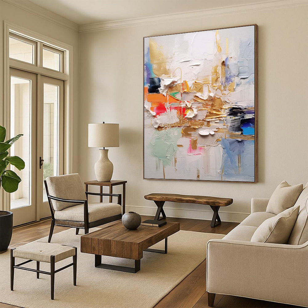 “Colorful Textured Abstract” - Gold, Color - Blocked Abstract Painting On Canvas PT1056