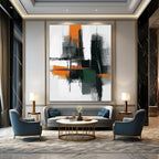Urban Geometry in Orange, Gray, and Green - Bold Brushstrokes Abstract Painting On Canvas PS1244