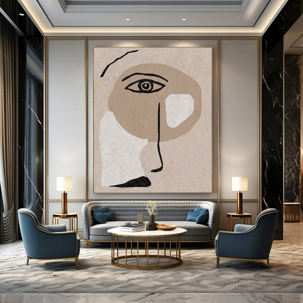 Beige, Brown, White and Black with Abstract Facial Features "Subtle Visage" Abstract Painting On Canvas PS1144
