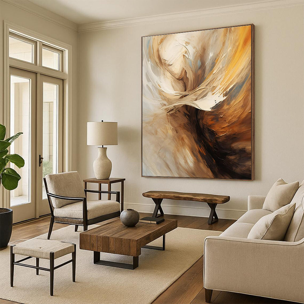 Beige & Brown Abstract Figure Painting On Canvas PS0819