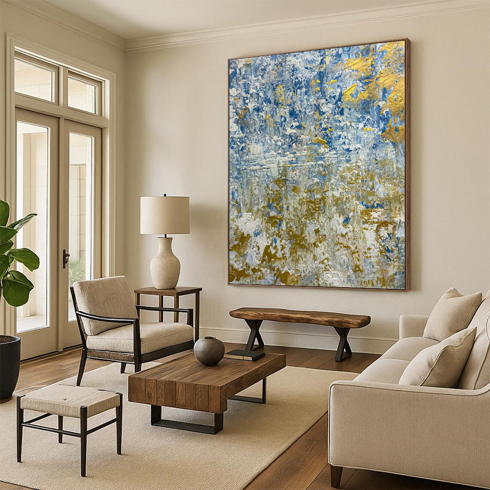 “Blue - Gold Textured Abstraction” - Abstract, Opulent - Styled Painting On Canvas PT1681