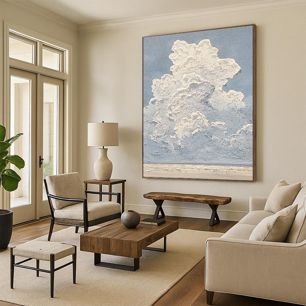 “Blue - White Textured Clouds” - Impasto Landscape Painting On Canvas PT1142