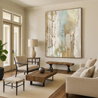 “Beige - Blue Textured Abstract” - Beige, Blue Abstract Textured Painting On Canvas PS0434