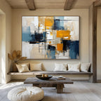 “Geometric Yellows and Blues” Abstract Painting On Canvas DKS183