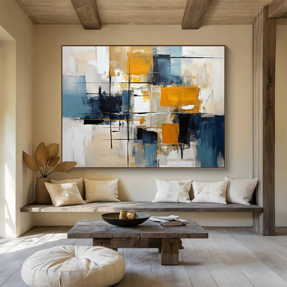 “Geometric Yellows and Blues” Abstract Painting On Canvas DKS183