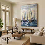 Sailing Regatta, Impasto Seaside, Oil Painting On Canvas PT2095