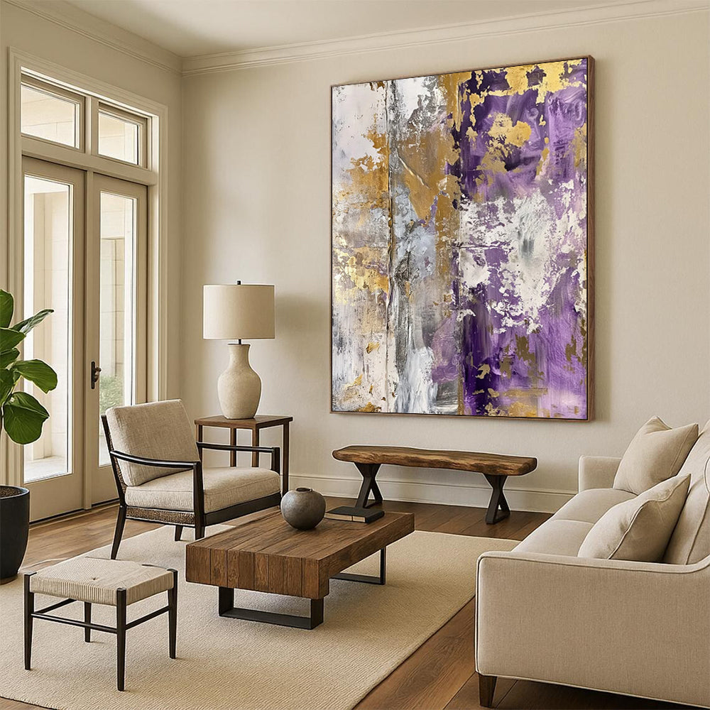 “Purple & Gold Elegance” - Rich Tones & Metallic Accents Painting On Canvas DS134