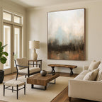 “Neutral - Toned Abstract Landscape” - Beige, Blue, Brown Abstract Painting On Canvas PS0450