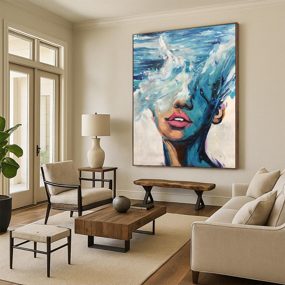 “Blue and Pink Ocean - Face Fusion” - Surreal Figurative Painting On Canvas DS347