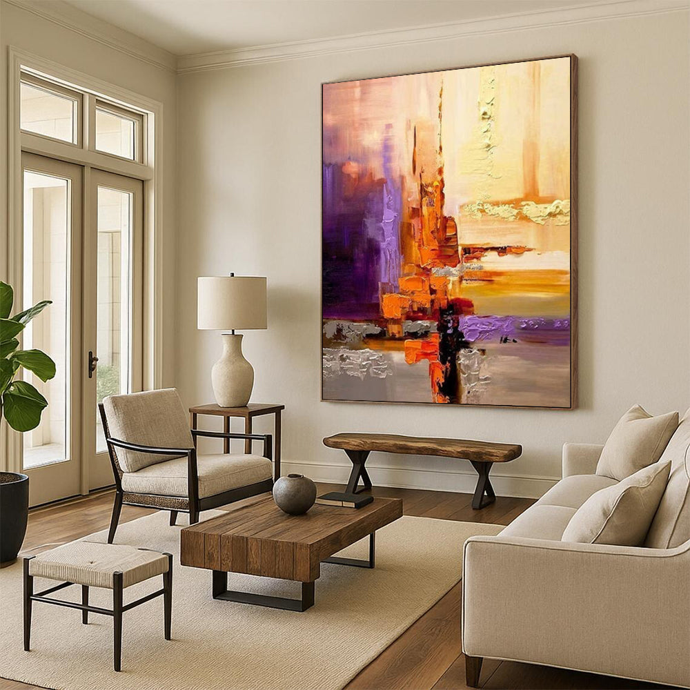 “Purple & Orange Urban Abstract” - City - Inspired Abstract Painting On Canvas DS278