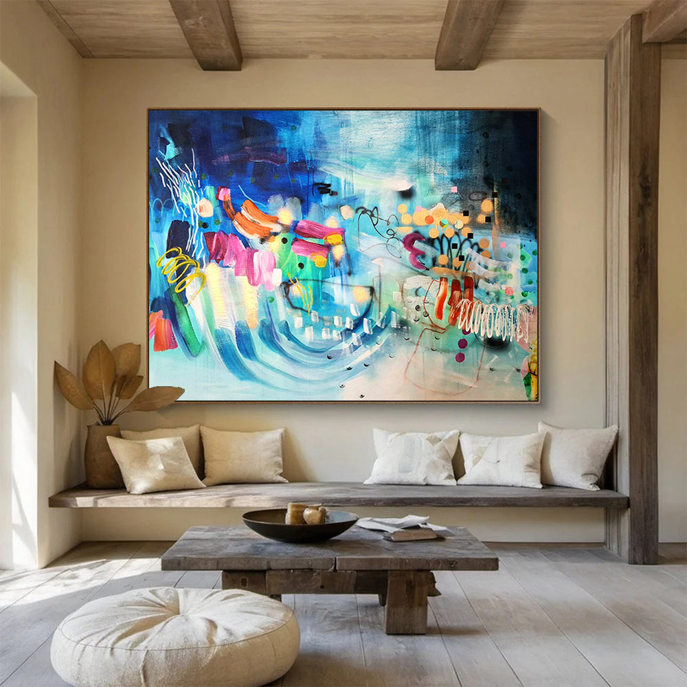 Blue - Dominant Abstract with Colorful Accents Painting On Canvas DKS064