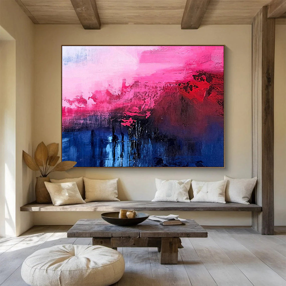 “Red, Grey, and White Geometric Composition” Abstract Painting On Canvas DKS268