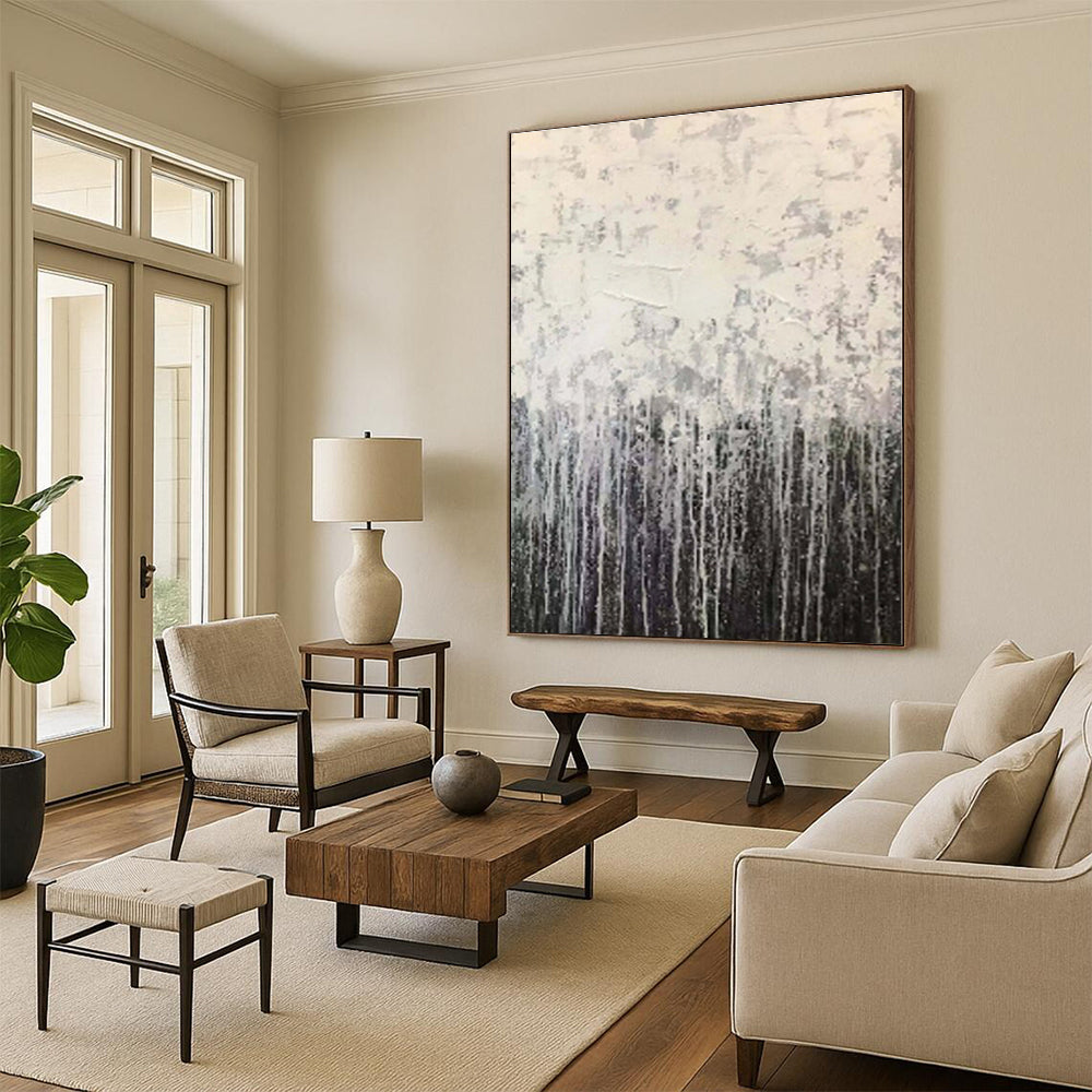 “Gray Drip Gradient” - Gray, Black, White Abstract Drip Painting On Canvas PS0566