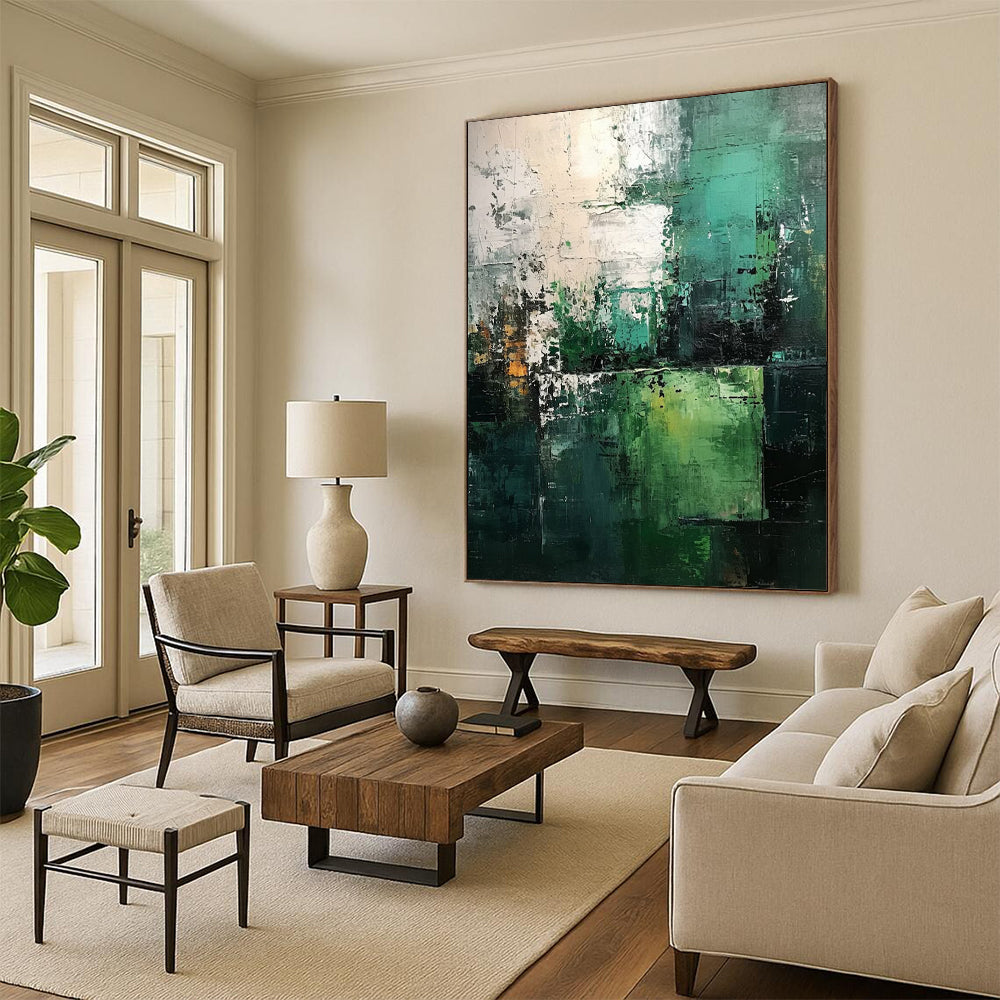 “Teal - Green Abstract Textures” - Abstract Landscape Painting On Canvas DS005