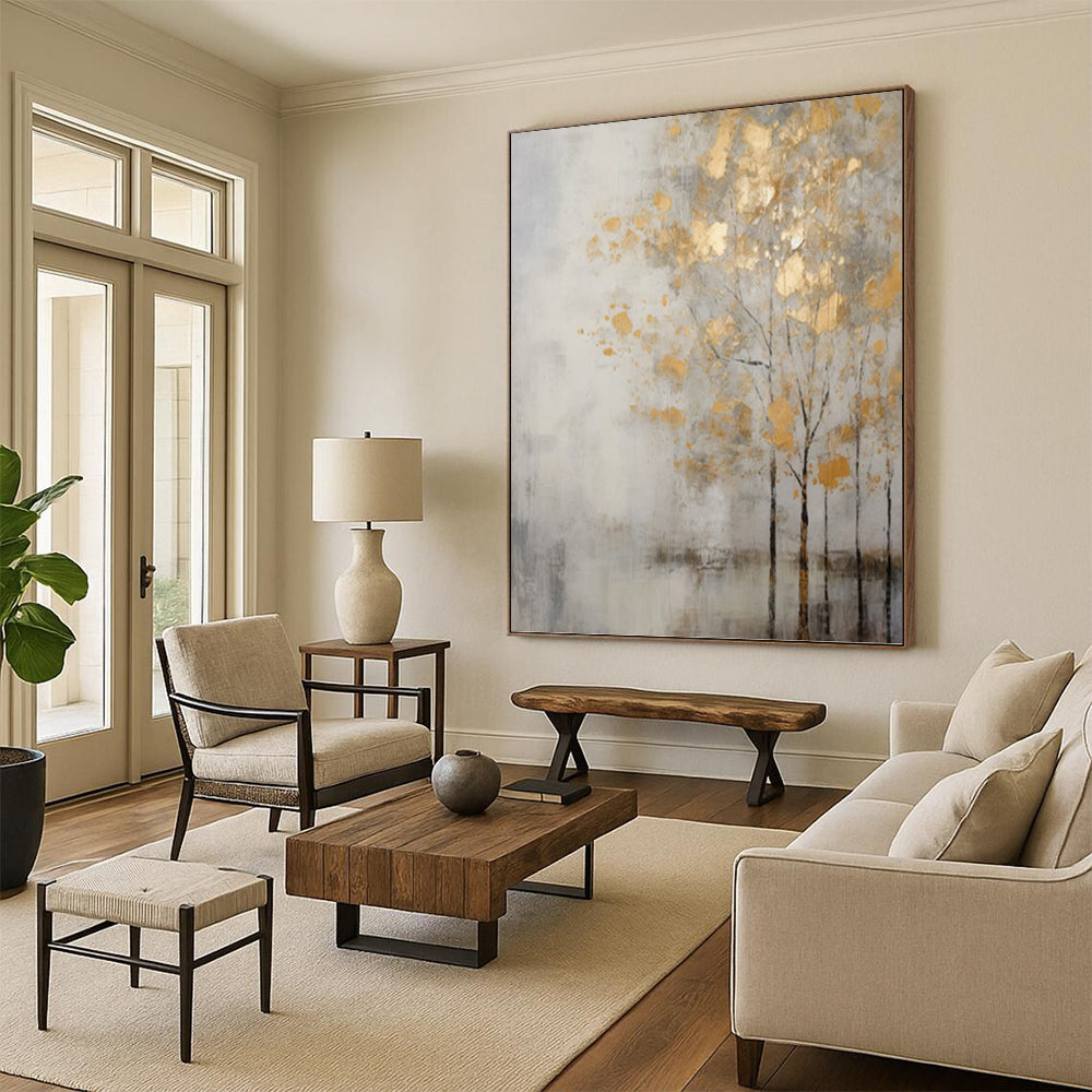 “Golden Tree Silhouette” - Abstract Landscape Painting On Canvas PT1055