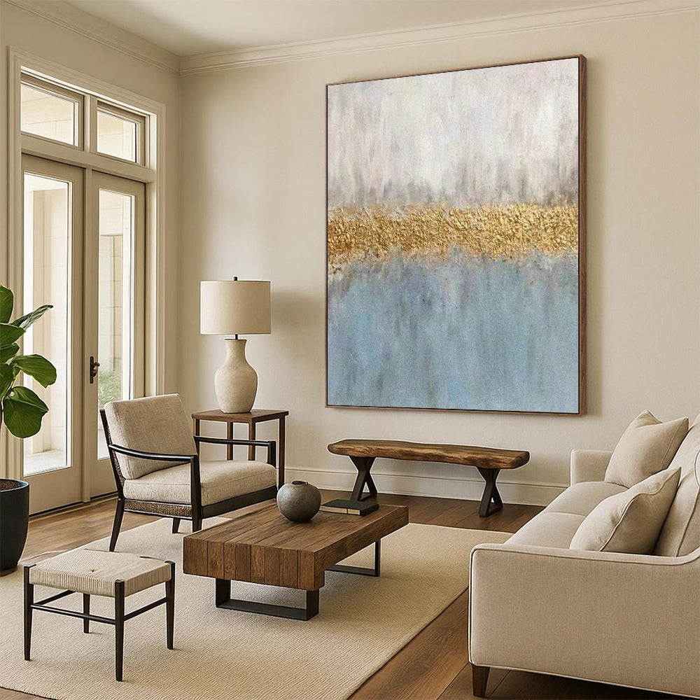 “Gray and Gold Abstract” - Minimalist Abstract Painting On Canvas PT2289