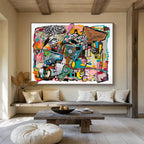 “Colorful Abstract Collage” - Vibrant Mix “Whimsical Mosaic” Painting On Canvas PT1656