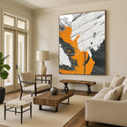 “Orange, Gray, and White Abstract” - Modern, Geometric - Styled Painting On Canvas PT1528
