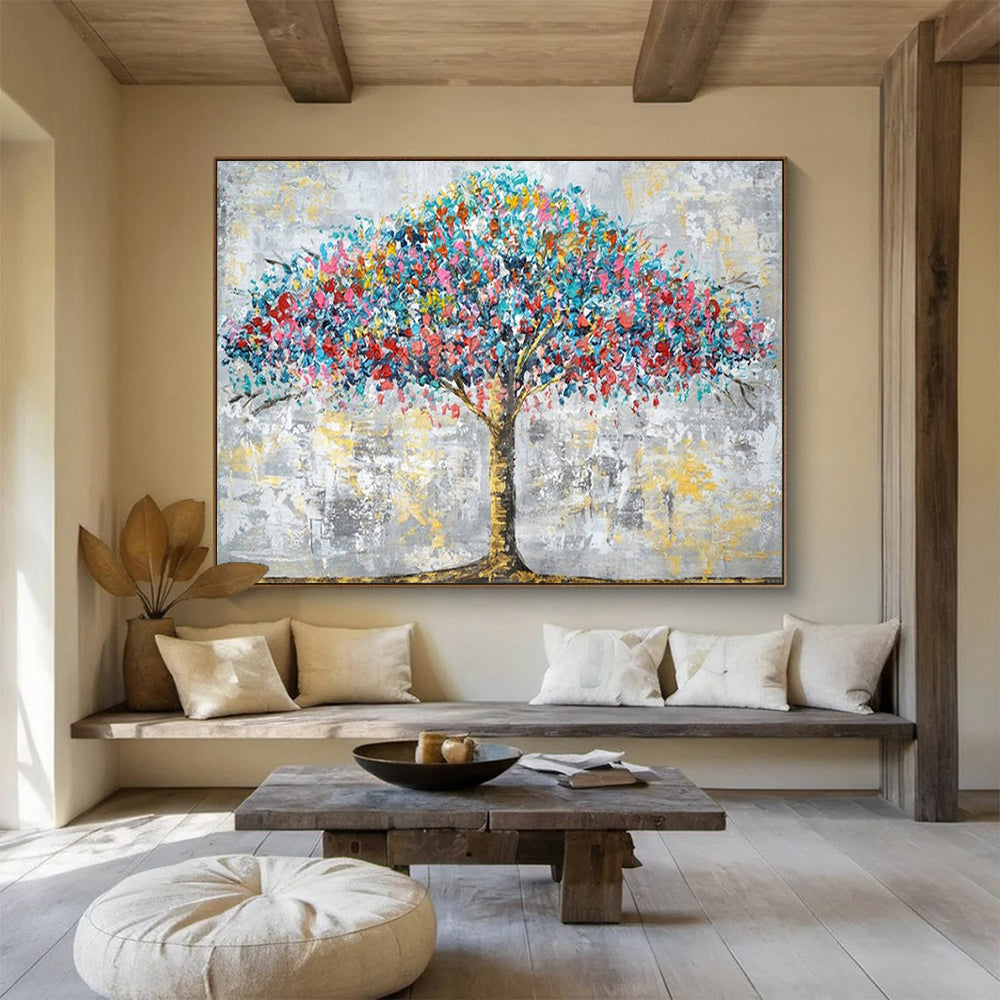 “Colorful Blossom Tree” - Impasto Oil Painting on Canvas PT1514