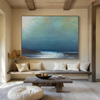 Muted Blue and Green Sky Over Dark Sea Seascape Painting On Canvas DKS107