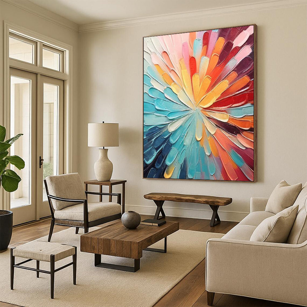 “Color - Wheel Flower” - Textured Abstract Painting On Canvas DS288
