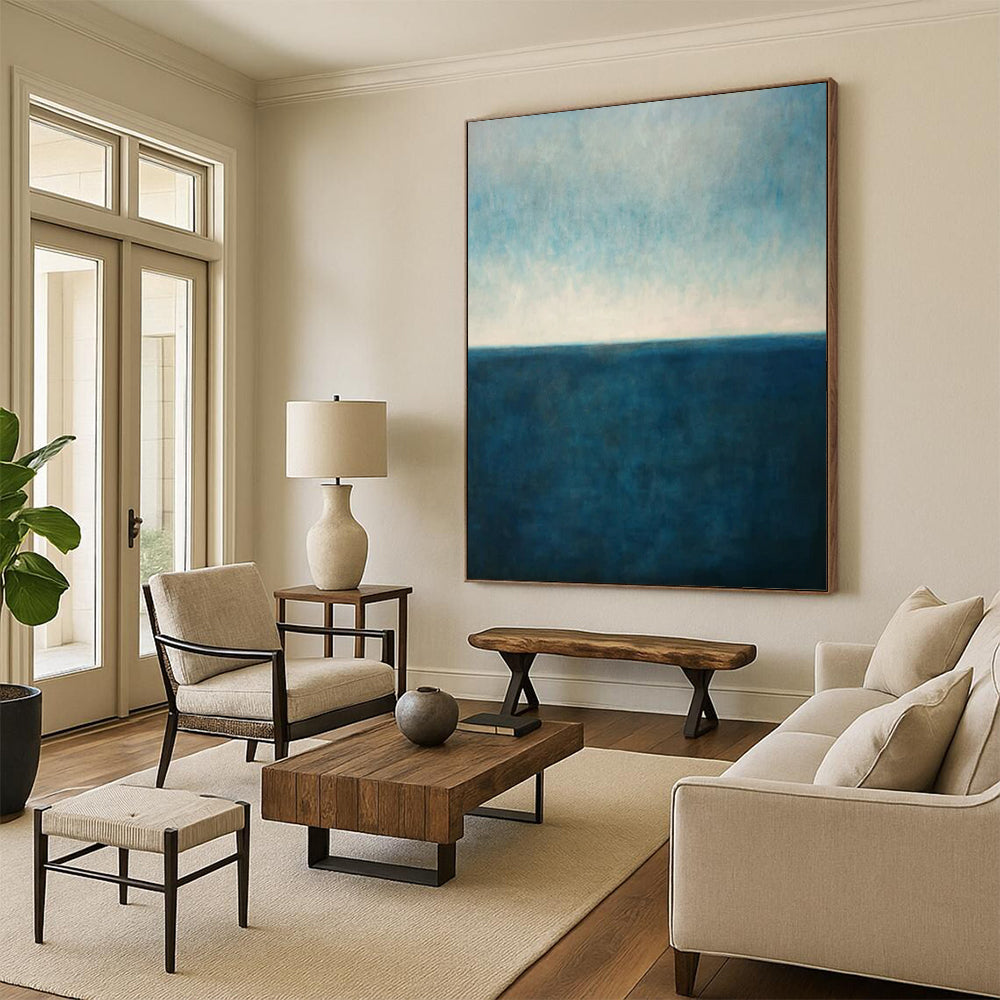 “Blue - White Sea Horizon” - Minimalist Seascape Painting On Canvas PT2326