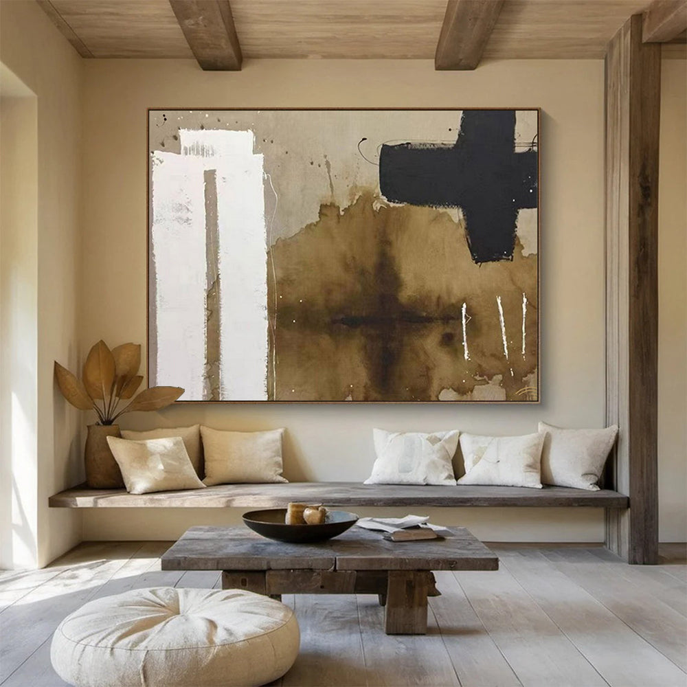 “Neutral Tones & Minimal Shapes” - Abstract Ink - Inspired Painting On Canvas PT1675