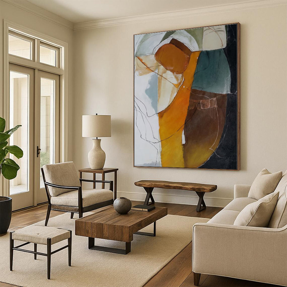 “Colorful Abstract Shapes” - Orange, Green, Blue Abstract Shape Painting On Canvas PS0401