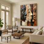 Faces in Relief Mixed - Media Textured Portraits, Painting On Canvas PT2157