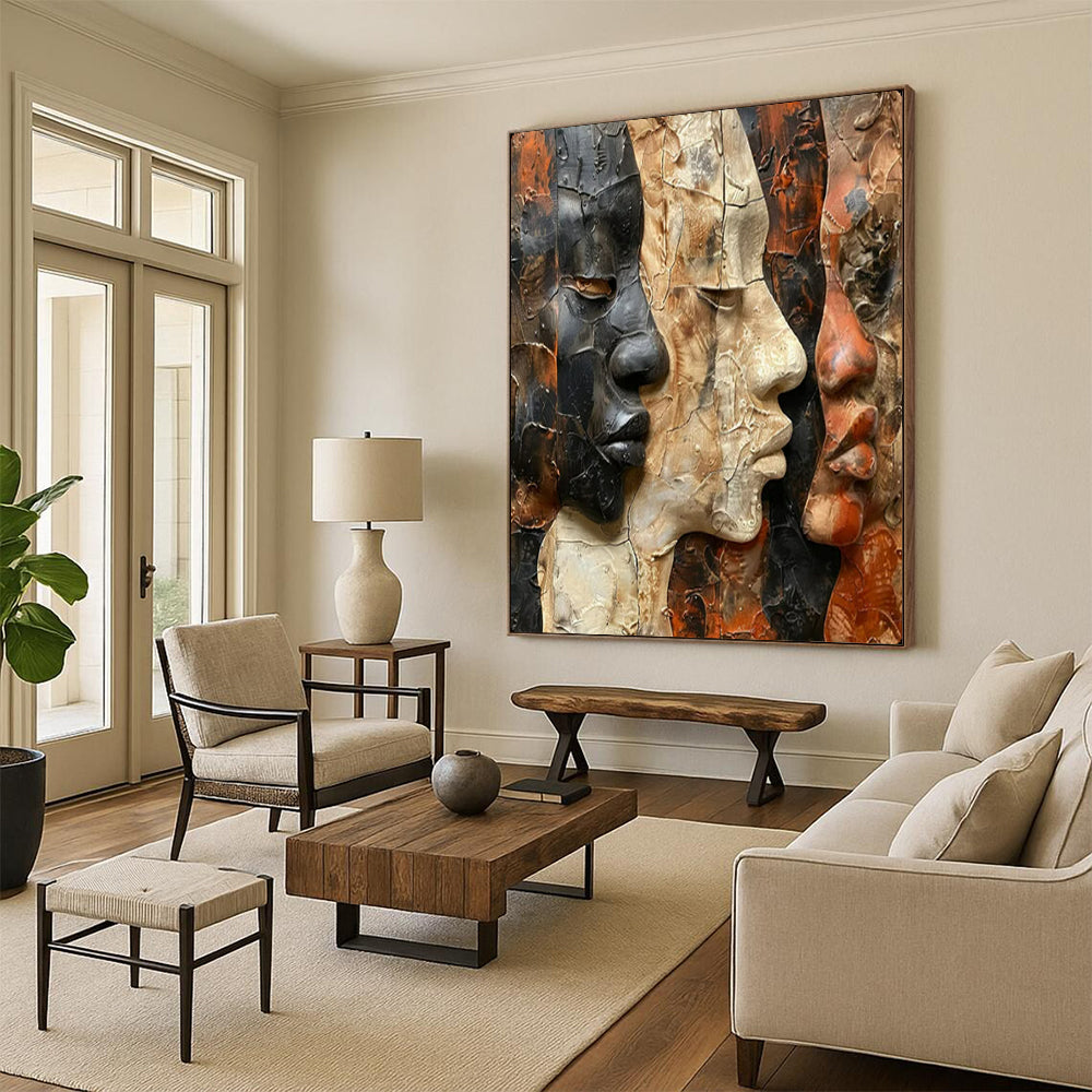 Faces in Relief Mixed - Media Textured Portraits, Painting On Canvas PT2157