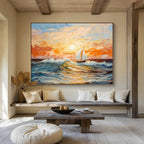 “Impressionistic Sunset Sailboat Seascape” - Impressionistic Seascape Painting, Perfect for Nautical - Themed Room & Living Room DKS625