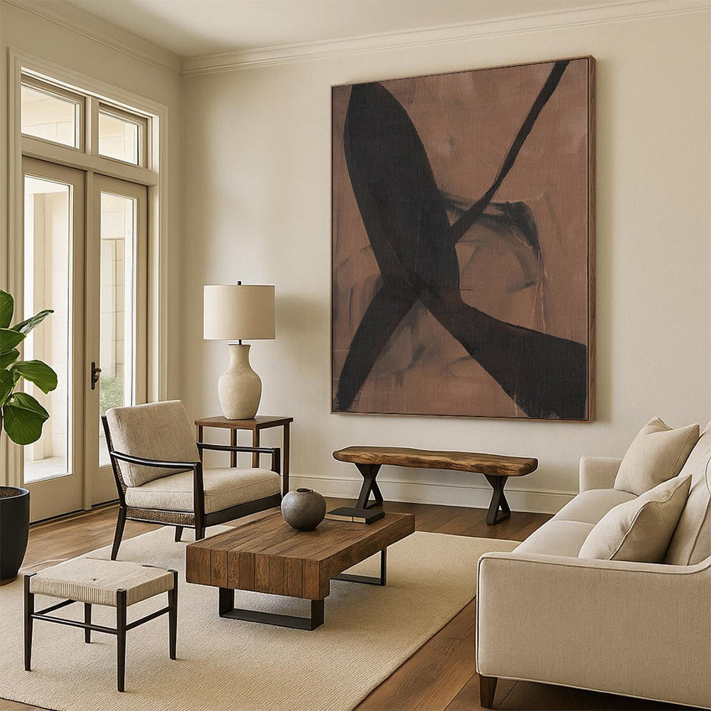 “Earthy Brown - Black Abstract Shapes” - Organic Abstract Painting On Canvas PS0267
