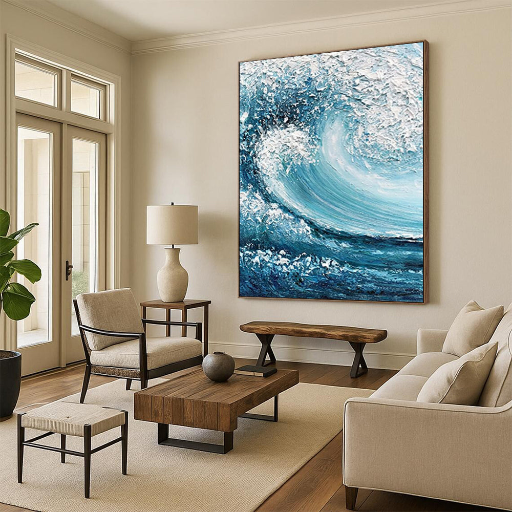 “Blue and White Crashing Wave” - Realistic Ocean Wave Painting On Canvas DS322