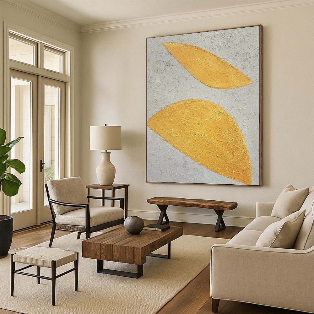 “Golden Leaf Simplicity” - Yellow and Grey Abstract Painting On Canvas PT1074