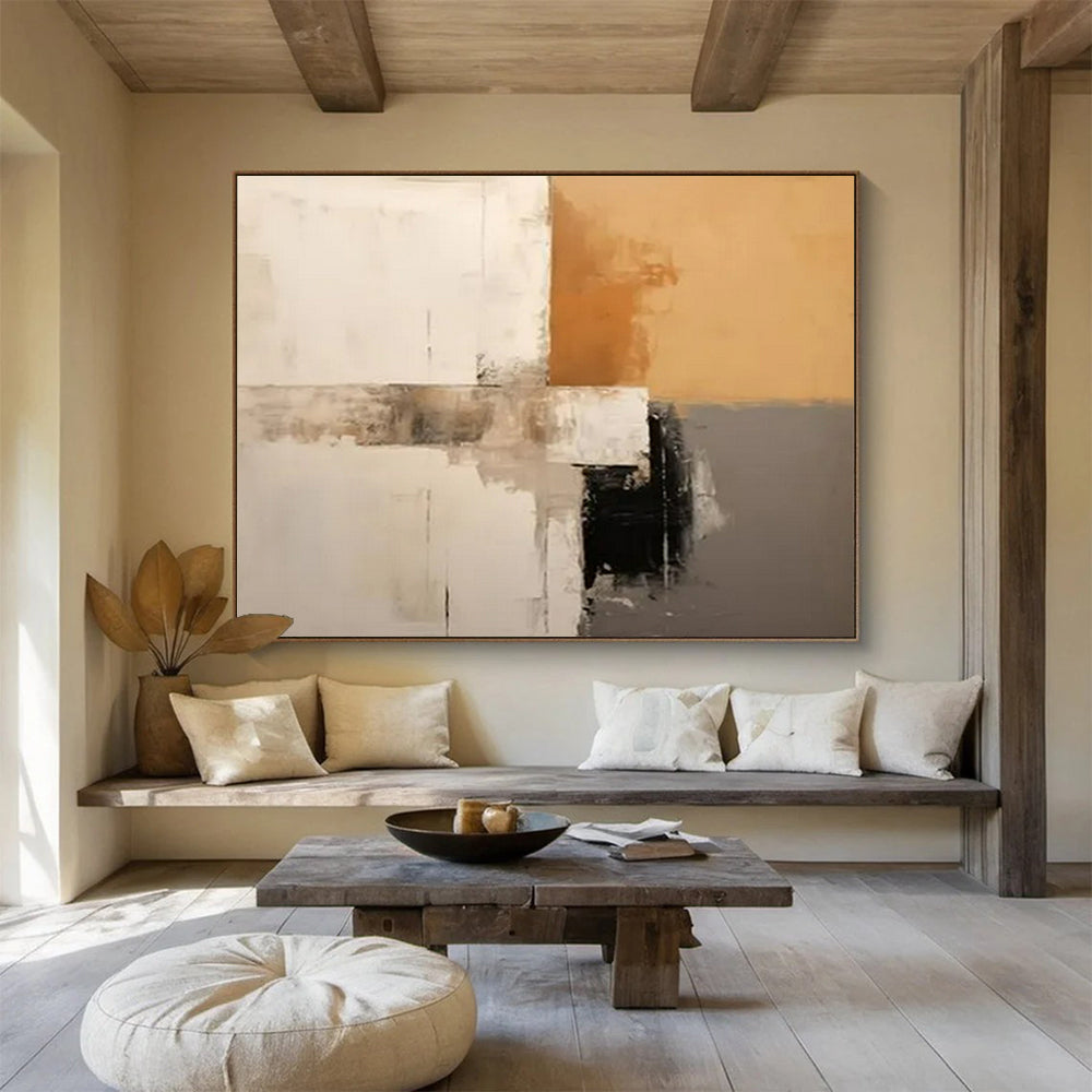 “Neutral - Tone Abstract Geometry” - Brown - Gray - White Abstract Painting On Canvas PT1573