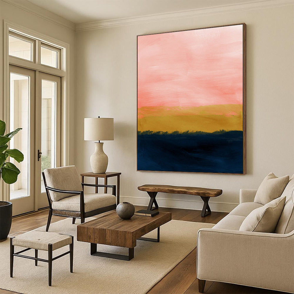 “Pink - Orange - Navy Sunset” - Abstract Landscape Painting On Canvas PT2022