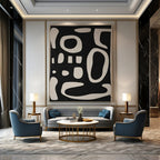 Black Background with White Curved Forms "Whimsical Silhouettes" Abstract Painting On Canvas PS1075