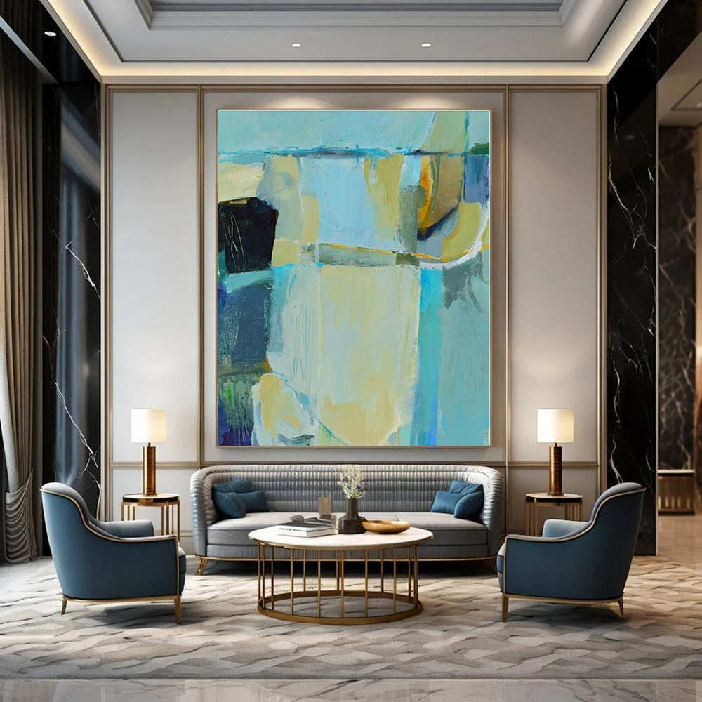 Blue, Green, Beige with Abstract Forms "Coastal Abstraction" Abstract Painting On Canvas PS1308