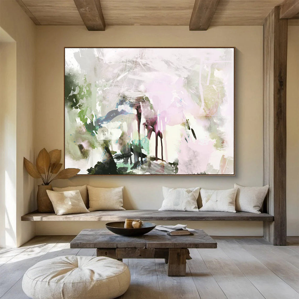 “Pastel Pink and Orange Abstract Landscape” - Ethereal Landscape Painting On Canvas PT119