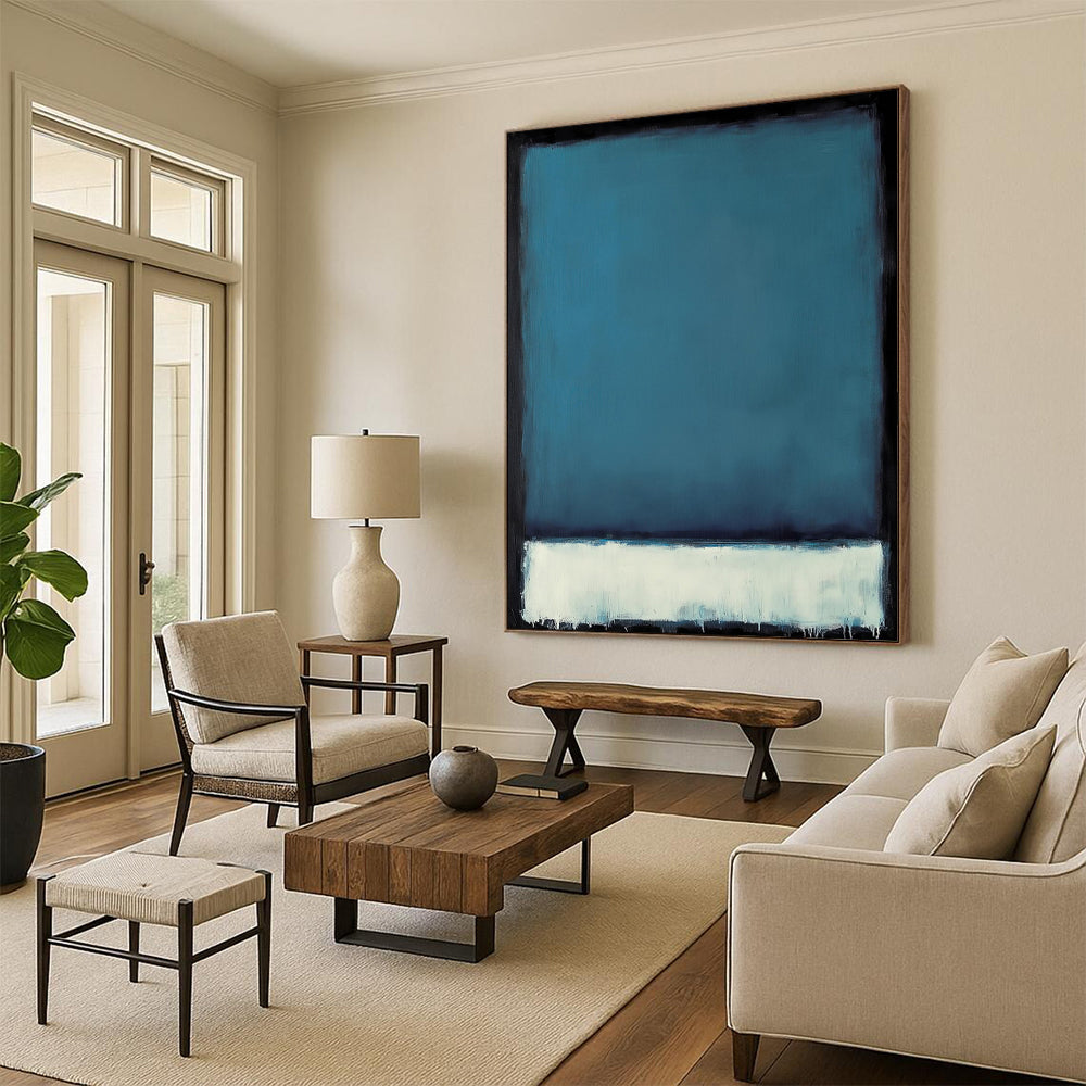 “Teal - White - Black Color - Blocked Abstract” - Minimalist Painting On Canvas PT1953