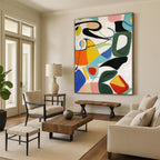 “Colorful Abstract Shapes Play” - Multicolor, Pink, Blue, Yellow, Green Abstract Geometric Painting On Canvas PS0635