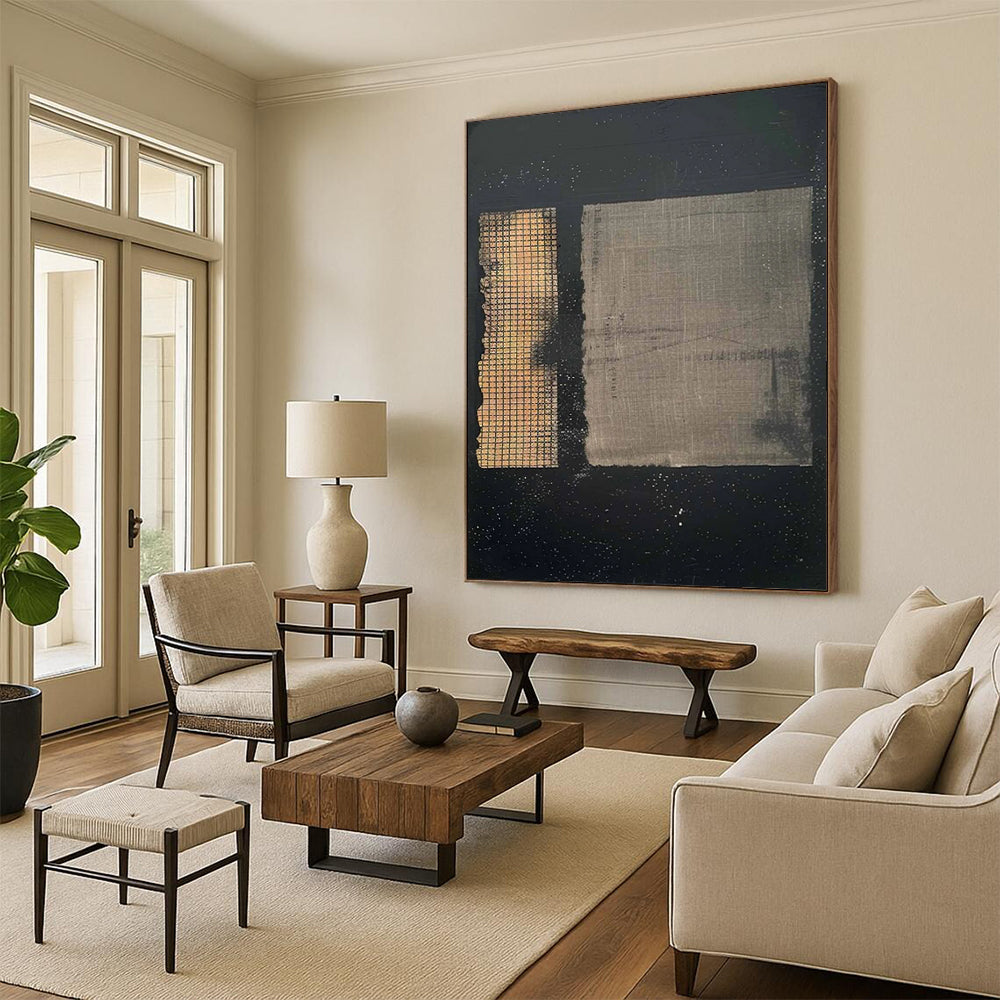 “Black & Grey Textured Abstract” - Subtle Abstract Painting On Canvas DS307