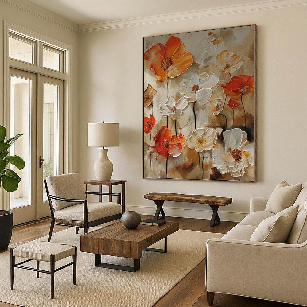“Orange - White Floral Impasto” - Impressionist - Inspired Floral Painting On Canvas PT1399