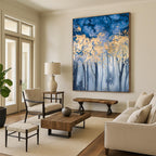 “Blue - Gold Forest: Dreamy Landscape” - Watercolor - Style Painting On Canvas PT0936