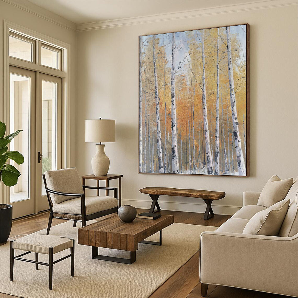 “Golden - White Birch Forest” - Impressionist Landscape Painting On Canvas PT1299