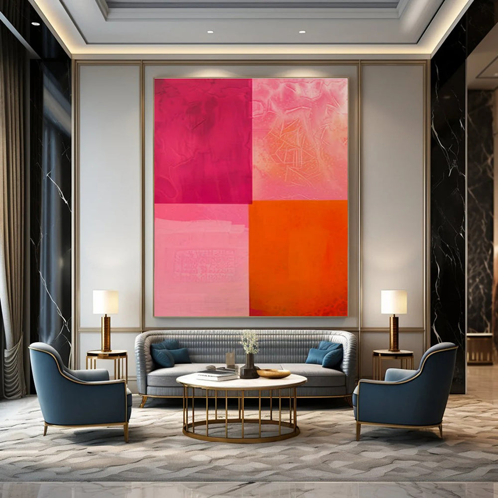 Pink, Purple, Orange with Translucent Squares "Color Wash" Abstract Painting On Canvas PS1479