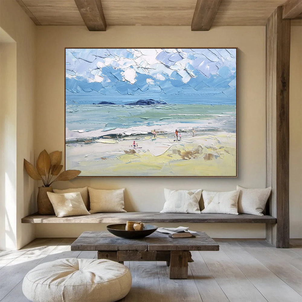 “Textured Beach Scene Painting” - Textured Landscape Painting, Fits Coastal - Themed Home & Family Room DKS628