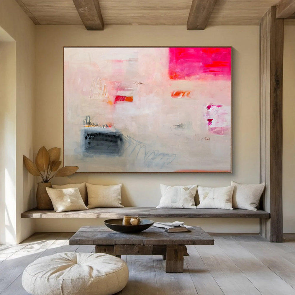 Soft Pink and Grey Abstract Painting On Canvas DKS061