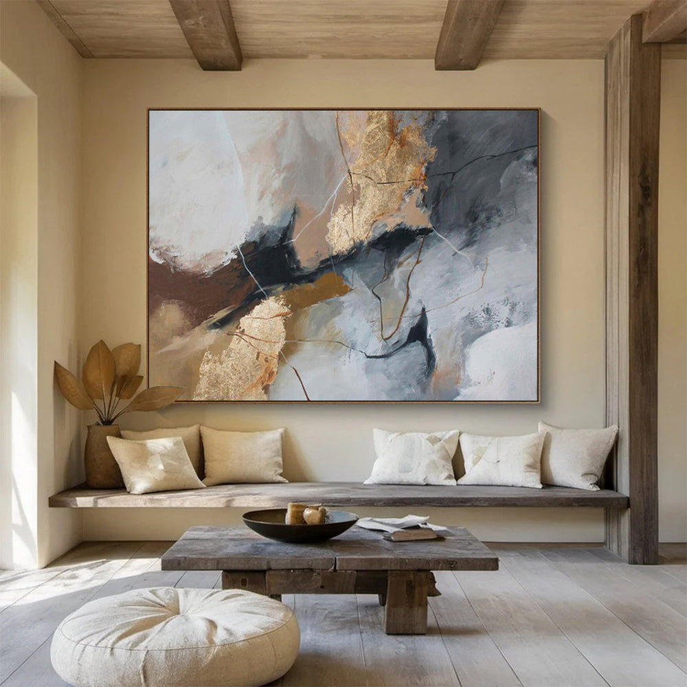 Grey and Gold Abstract Textures Modern Abstract Painting On Canvas DKS132